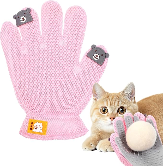2 in 1 Pet Grooming Glove for Cats & Dogs, Efficient Deshedding Brush Pet Long Short Fur Removal Glove, Gentle Massaging Puppy Kitten Bathing Grooming Brush Tool, Easy Clean Floating Hair Mitt-PawvioPets
