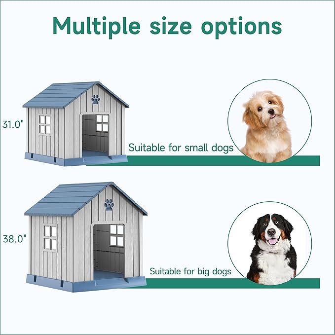 DRATO Dog House Indoor Outdoor for Small to Large Sized Dogs Indoor Outdoor Doghouse Puppy Shelter with Elevated Floor, Easy to Assemble (Blue, 38Inch(37.8 * 40.87 * 38.82))-PawvioPets