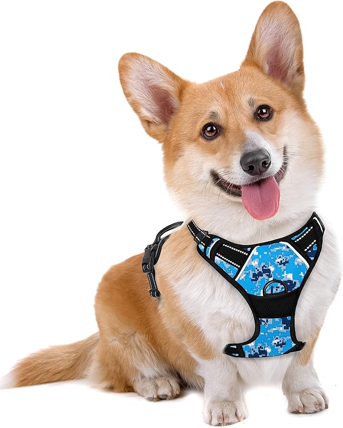 BARKBAY No Pull Dog Harness Large Step in Reflective Dog Harness with Front Clip and Easy Control Handle for Walking Training Running(Blue camo,M)-PawvioPets