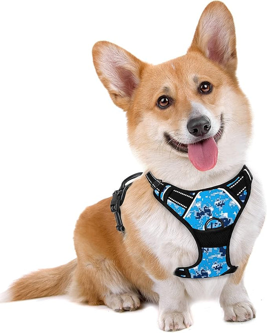 BARKBAY No Pull Dog Harness Large Step in Reflective Dog Harness with Front Clip and Easy Control Handle for Walking Training Running(Blue camo,M)-PawvioPets