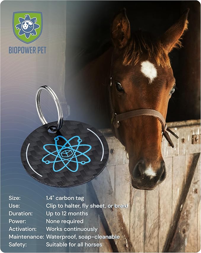BioPower Natural Fly & Tick Repellent for Horses - Horse Shield Tag with 1-Year Bioresonance Protection – Chemical-Free, Waterproof Carbon Tag That Clips to Halter – Non-Toxic Pest Defense-PawvioPets