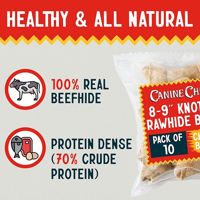 Canine Chews 8-9" XL Extra Large Rawhide Bone for Large Dogs Aggressive Chewers Savory Flavored 10 Pack (Chicken Flavor)-PawvioPets