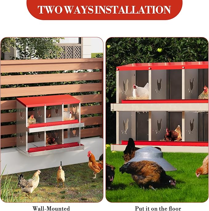 6 Hole Chicken Nesting Box with Roll Out Egg Tray, Rustproof & Ventilated Chicken Laying Boxes for Hens, Chickens, Ducks | Easy-Clean Poultry Coop Accessories-PawvioPets