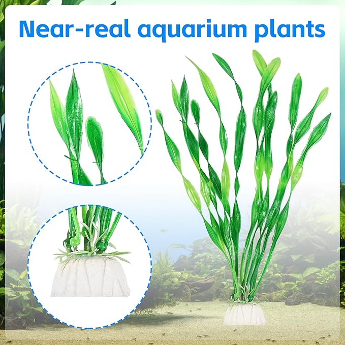AQUANEAT Fish Tank Artificial Plants, Aquarium Plastic Seaweed Decorations, 8Inch Tall Fake Green Accessories, 10 Packs-PawvioPets