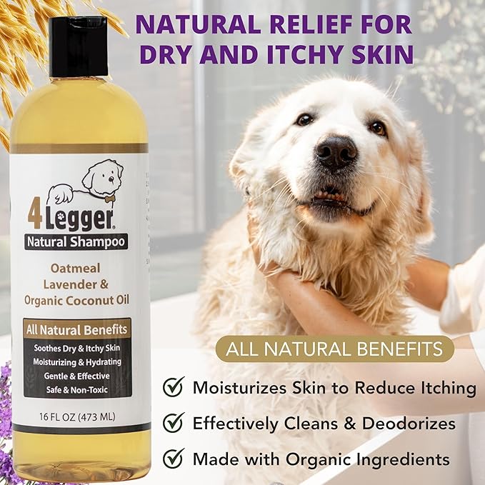All Natural Organic Oatmeal Dog Shampoo for Itchy Skin with Aloe, Coconut & Lavender Essential Oil, Hypoallergenic, Moisturizing for Normal, Dry, Itchy, or Sensitive Skin, USA Made, 16 oz-PawvioPets