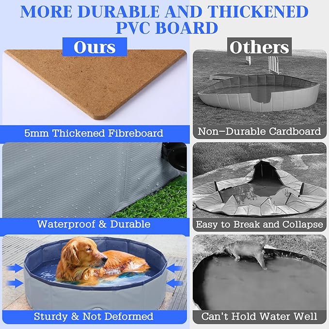 Foldable Dog Bath Swimming Pool Plastic Kiddie Pool Professional Tub Collapsible Grooming Bathtub for Pets Kids Baby and Toddler, 32 x 8 Inches Gray-PawvioPets