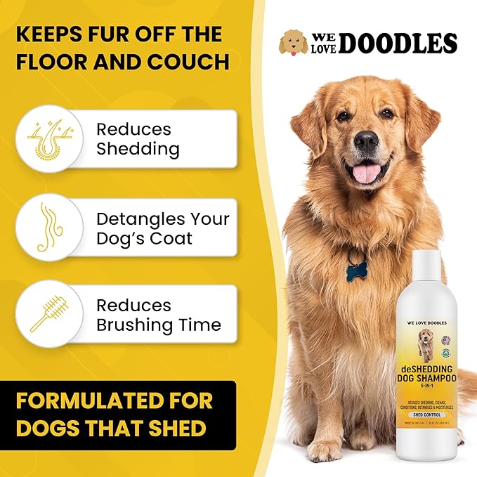 Dog Deshedding Shampoo | Made in USA | Eco-Friendly Ingredients | Shampoo for Shedding & Long Haired Dogs, Safe for Sensitive Skin & Allergies | 16 OZ [We Love Doodles]-PawvioPets