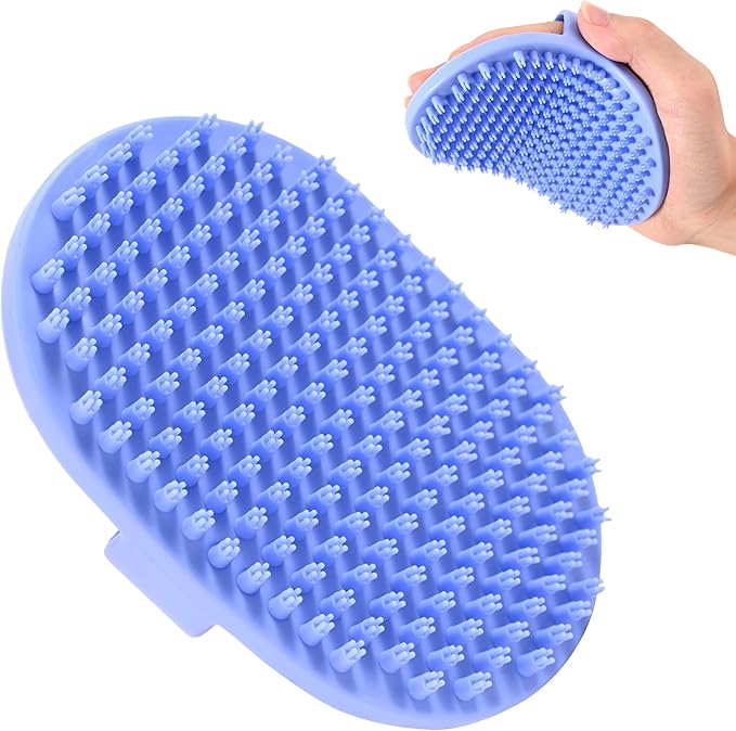 Dog Grooming Bath Brush, Pet Rubber Brush For Shower Scrubbing & Soothing Massage, Ideal for Long & Short Haired Dogs and Cats, Essential Puppy Grooming Accessories, Short Pins [We Love Doodles]-PawvioPets