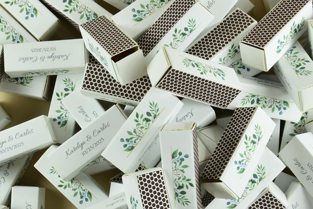 Custom Matchboxes - Set of 10 - Personalized - 2" Inch Long - Colorful Matchsticks - Weddings – Wedding Favor - Matchboxes, Custom Matchbox (2" Matchsticks, Wedding Design #5)