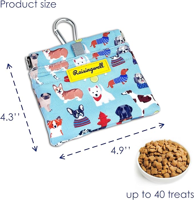 Dog Treat Pouch,Cotton Pocket Sized Training Holder, Hand Free Walking Funny Bag with Carabiner, Self-Closing Pet Feed Snack Reward, Behavior Aids for Puppy Travel or Outdoor Use（Dog Puzzle）-PawvioPets