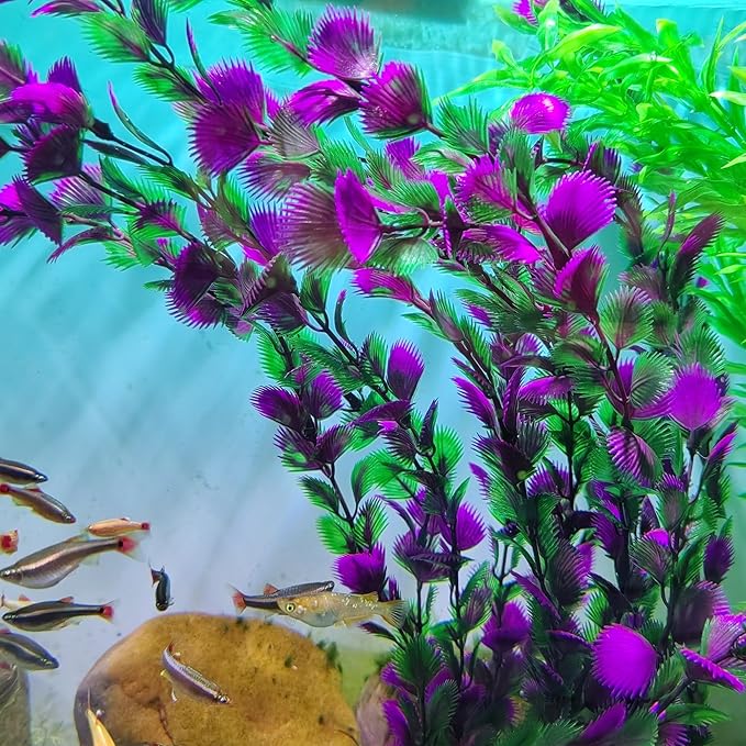 20.47 Inch Tall Aquarium Plants – Large Lifelike Artificial Fish Tank Decorations, 2 Pcs Fish Tank Plants Plastic，Durable & Safe for Freshwater/Saltwater Aquariums (Purple (Style C))-PawvioPets