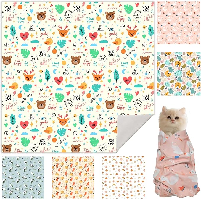 33.5" Cat Wrap for Grooming, Maximum, Self-Adherent Soft Cat Blanket for Nail Clipping, Anti-Scratch-Escape Calming Wrap, Cats Burrito Swaddle for 6-18 lbs (Funny Bear, XX Large)-PawvioPets