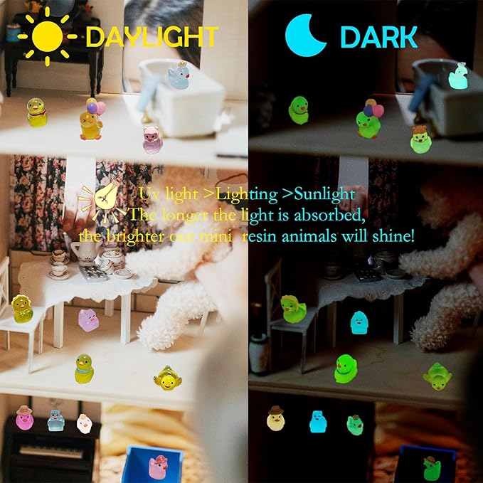 36 Types Luminous Mini Resin Ducks, Plastic Little Ducks to Hide Prank, Small Ducks Figures for Fairy Garden, Dollhouse,Terrariums, Potted, Cake Topper, Miniature Landscape Ornament.-PawvioPets