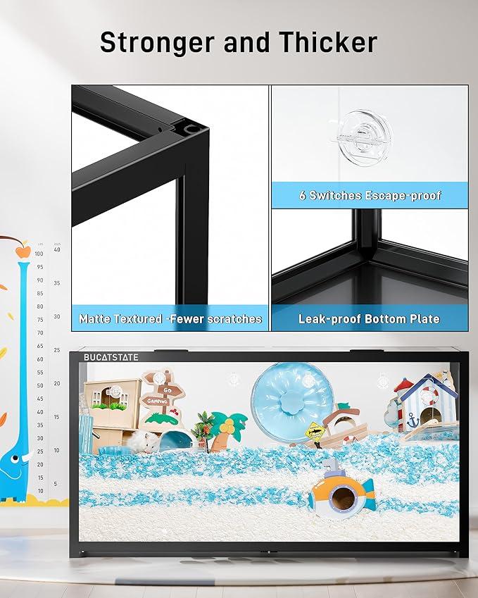 BUCATSTATE Hamster Cage Metal 3.0 - Chewproof Large Rat Cage Stackable with Top Access Easy Assemble 47L x 23.6W x 25.5H Inches Dwarf Syrian Hamster Tank for Gerbil Mouse (7.75 ft², Black)-PawvioPets