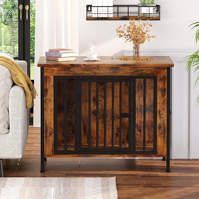 EasyCom 31.5" Small Dog Crate Furniture, Chew-Resistant Dog Crates for Small and Medium Dogs, Dog Kennel Furniture Indoor with 2 Doors and 3.94" Raised Feet, as TV Stand, End Table, Crate Table-PawvioPets