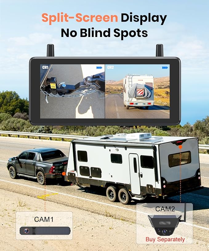 AUTO-VOX 7.2" DVR Portable Solar Wireless Backup Camera:HD 1080P 2 Min Quick Installation Support 2 Split Screen Back up Camera, IP69K Waterproof Reverse Camera for Car, Van, SUV, Truck, Trailer-PawvioPets