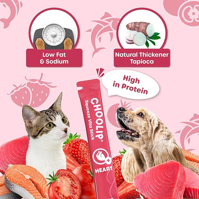 Grab & Go Squeeze Vita Stick Lickable Treats for Dogs & Cats. 49 Heart Support Sticks with Essential multivitamins. Soft and Tasty Paste for All Life Stages, Supporting Heart Health-PawvioPets