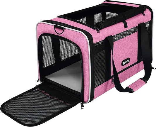 Cat Carrier 18x11x11 Delta Airline Approved, Easy Load Soft Pet Plane Travel Bag 15 pounds, Teacup Dog Crate 12 lbs, Yorkie Kennel Carrying Case, Kitten Toy Poodle Mesh Cage up to 20lbs Pink-PawvioPets
