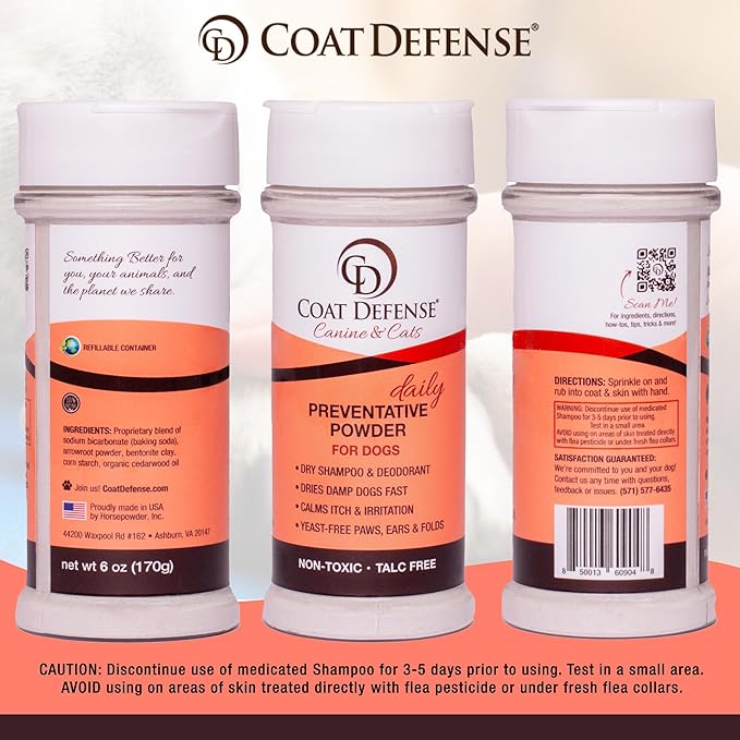COAT DEFENSE Paw Licker Bundle | Dry Powder for Dogs & Sensitive Skin Dog Shampoo for Allergies and Itching | Smell & Itch Relief | Itchy Skin Relief & Yeast Dog Treatment-PawvioPets