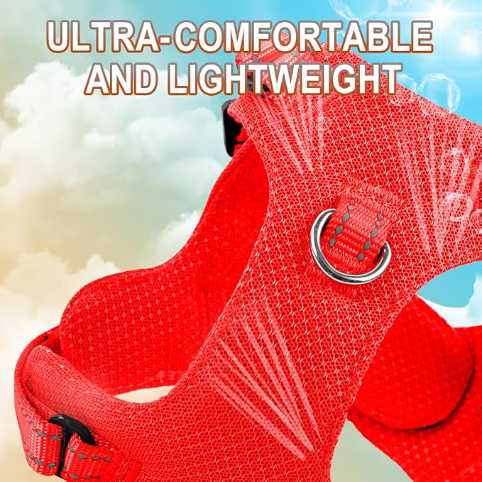 Dog Harness Step in Dog Vest Harness, Reflective Adjustable Puppy No Pull Harness Breathable Soft for Small and Medium Dogs Cats, Red, XXS-PawvioPets