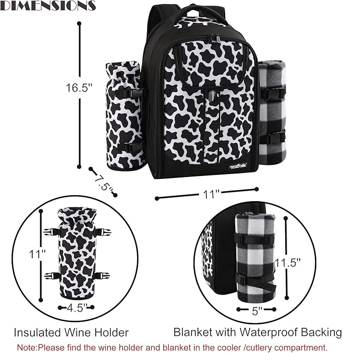 apollo walker Picnic Backpack Bag for 2 Person with Cooler Compartment, Detachable Bottle/Wine Holder, Fleece Blanket, Plates and Cutlery Set (2 Person, Black)-PawvioPets