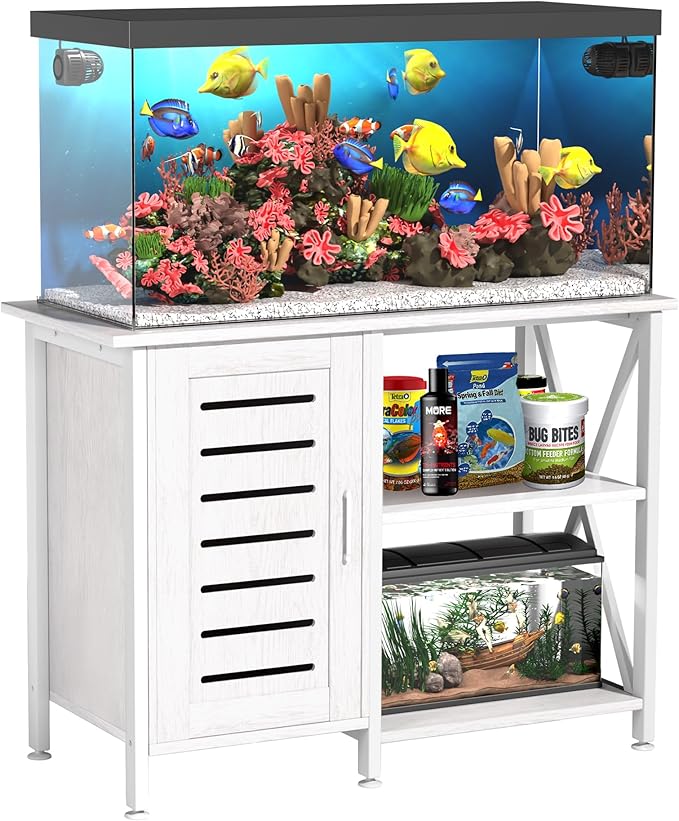 40-50 Gallon Fish Tank Stand, Aquarium Stand with Cabinet Accessories Storage, Heavy Duty Metal Frame, 40.55" L*18.89" W Tabletop, 850LBS Capacity, White PG02YGW-PawvioPets
