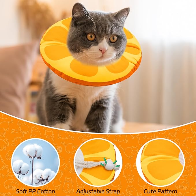 Cat Cone Collar Soft, Adjustable Cat Recovery Collars for Small Medium Large Cats, Cute Donut E Collar After Surgery, Anti-Lick Wound Healing Elizabethan Collar for Kittens(Orange, Large)-PawvioPets