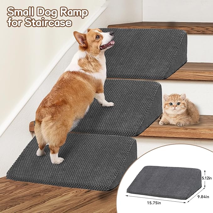 Dog Stairs & Steps Ramps for High Beds 30 inches High Tall, LitaiL 6 Step Pet Stairs Steps for Small Large Dogs, Non-Slip Dog Ramps with 3 Pack Ramps for Staircase-PawvioPets