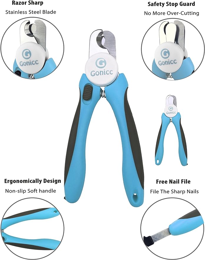 gonicc Professional Small Dog and Cat Nail Clippers Sharp Stainless Steel Pet Nail Trimmers(with Free Nail File in Handle), with Safety Guard to Avoid Overcutting-PawvioPets