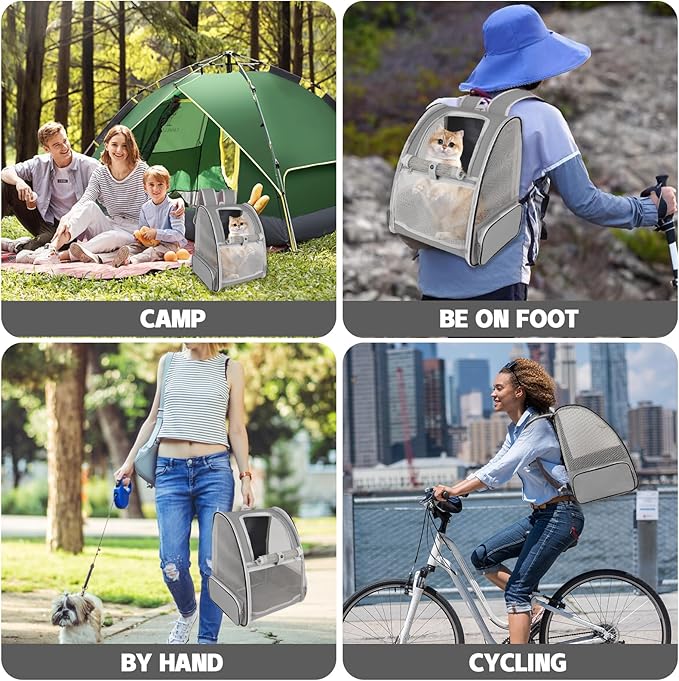 Cat Backpack Carrier,Pet Carrier Airline Approved for Small Dog Cat Puppy Kitten Bunny,Ventilated Mesh Design Animal Backpack for Hiking Camping Travel Bag (Light Grey)-PawvioPets