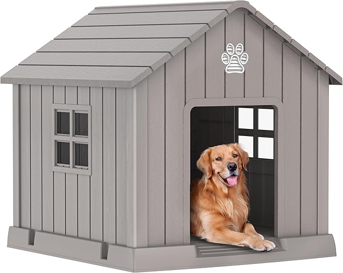 DRATO Dog House Indoor Outdoor for Small to Large Sized Dogs Indoor Outdoor Doghouse Puppy Shelter with Elevated Floor, Easy to Assemble (Light Brown, 38Inch(37.8 * 40.87 * 38.82))-PawvioPets