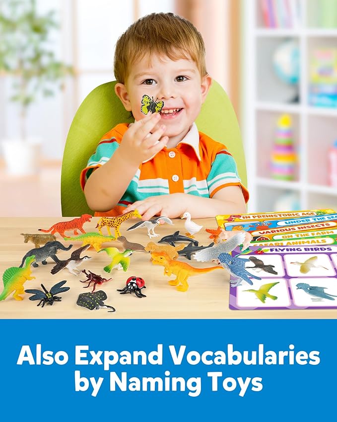 Coogam Sorting Toys for Toddles, Animals Figures Dinosaurs Birds Insects Cognition Matching Game Playset, Fine Motor Learning Activities Educational Toy Gift for 3 4 5 Year Old Kid-PawvioPets