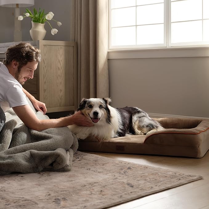 Bedsure XL Plus Orthopedic Dog Bed for Extra Large Dogs - Washable XLarge Dog Cat Bed Waterproof, Comfort Dogs Couch Sofa with Washable Removable Cover, Pet Bed with Nonskid Bottom, Hazel, 48"-PawvioPets
