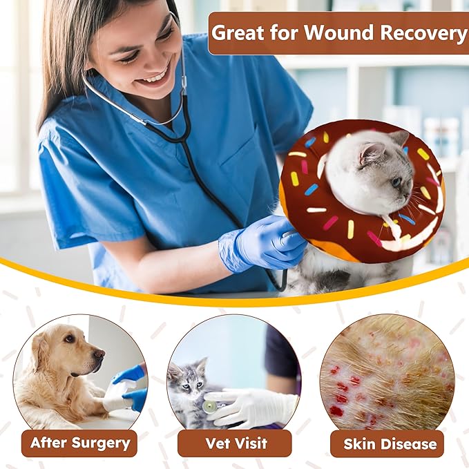 Cat Cone Collar Soft, Cat Recovery Collar for Wound Healing Cute Cat Donut Adjustable Cat Cones to Stop Licking Comfortable Lightweight Neck Elizabethan Collars for Cats Kittens After Surgery-PawvioPets
