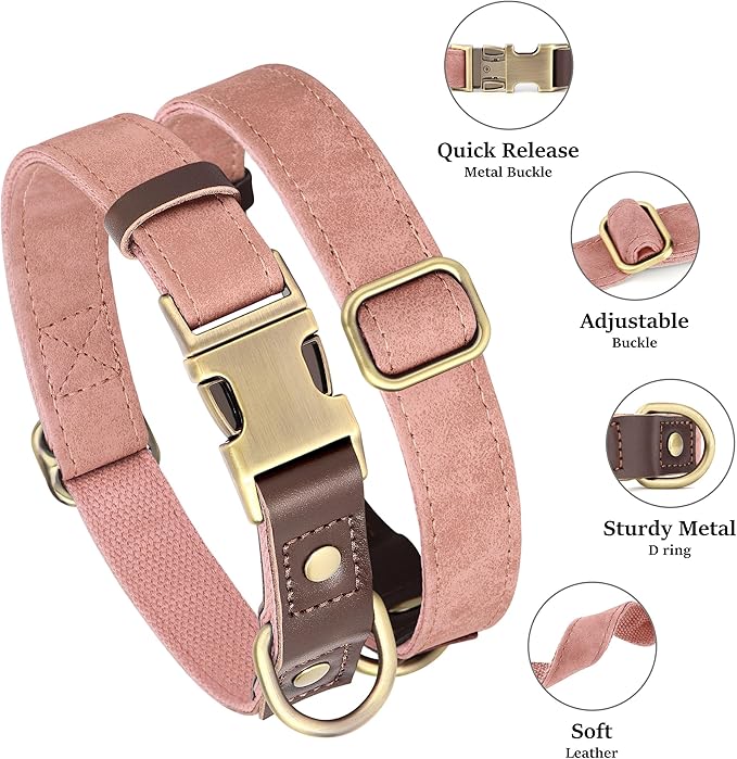 Didog Soft PU Leather Dog Collars for Small Dogs,Classic Adjustable Dog Collars with Quick Release Metal Buckle,Easy Clean and Comfortable with Nylon Lining,Pink,S Neck 10-15"-PawvioPets