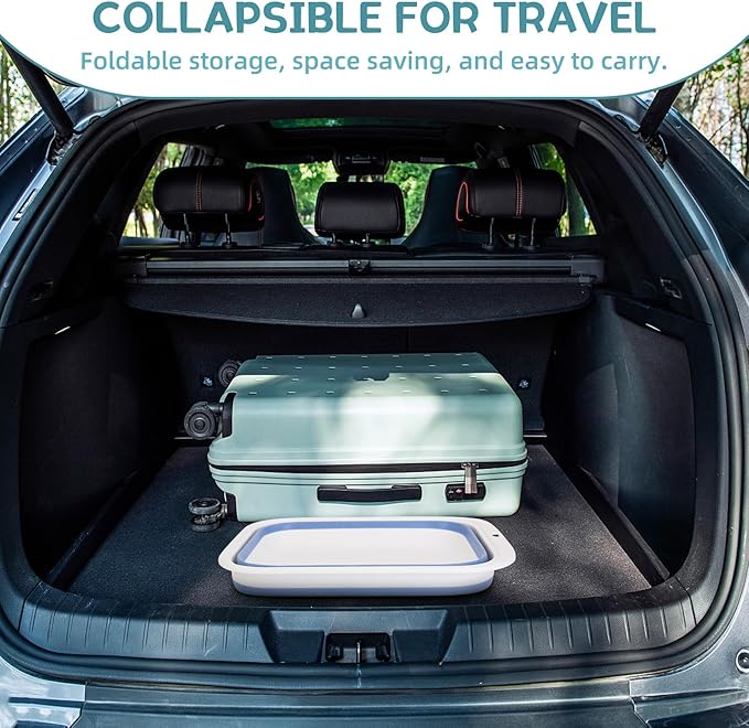 Collapsible Kitten Litter Box, ShineMe Open Top Small Cat Litter Box with Scoop and Litter Bag, Anti-Splash Waterproof Kitty Toilet Potty Pan for Sick Frail Cat 17" x 13.5", Blue-PawvioPets