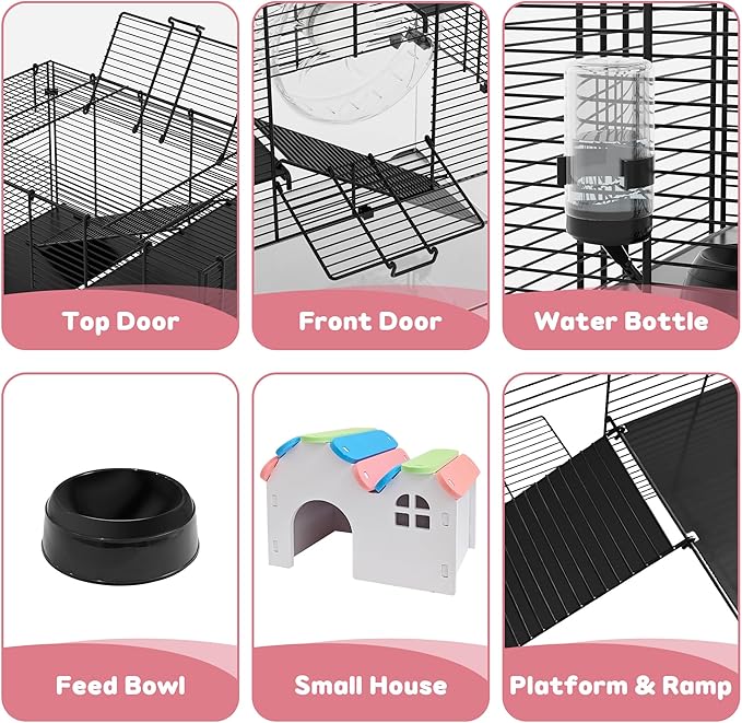3-Tier Glass Hamster Tank, Large Hamster Cage Habitat with 11inch Big Running Wheel for Rat, Mouse, Gerbil, Syrian Hamster, 370 SQ INCHES-PawvioPets