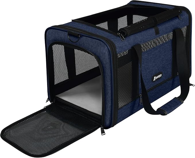Cat Carrier 18x11x11 United Airline Approved, Top Loader Heavy Duty Softshell Pet Flying Bag 18lbs, Small Dog Chihuahua Crate 5-10 Pounds, Kitty Transport Kennel, Miniature Poodle Case Navy-PawvioPets