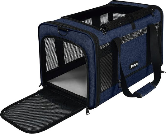 Cat Carrier 18x11x11 United Airline Approved, Top Loader Heavy Duty Softshell Pet Flying Bag 18lbs, Small Dog Chihuahua Crate 5-10 Pounds, Kitty Transport Kennel, Miniature Poodle Case Navy-PawvioPets