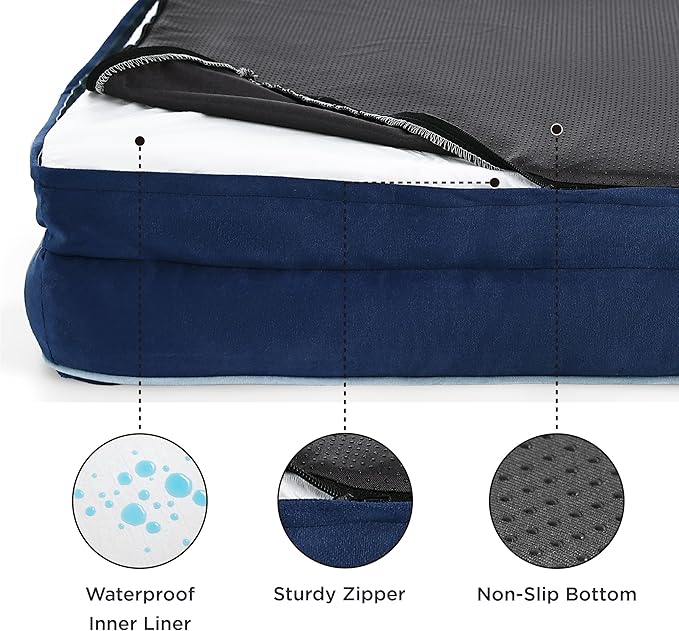 Bedsure Orthopedic Dog Bed for Extra Large Dogs - XL Washable Dog Sofa Beds Large, Supportive Foam Pet Couch Bed with Removable Washable Cover, Waterproof Lining and Nonskid Bottom, Navy Blue-PawvioPets
