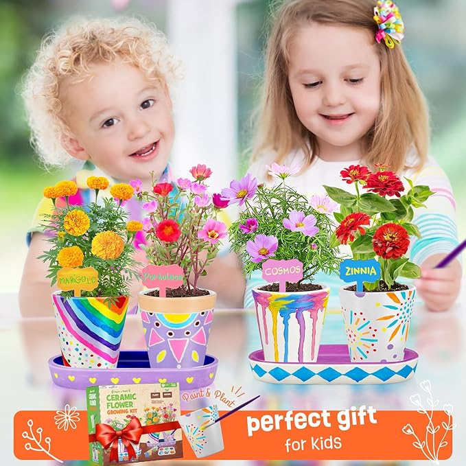 4 Set Paint & Plant Flower Gardening Kit - Gifts for Girls Ages 8-12, Arts and Crafts for Kids Ages 8-12, Kids Gardening Set, Birthday Toys Gifts for Girls Boys Ages 6 7 8 9 10 11 12-PawvioPets