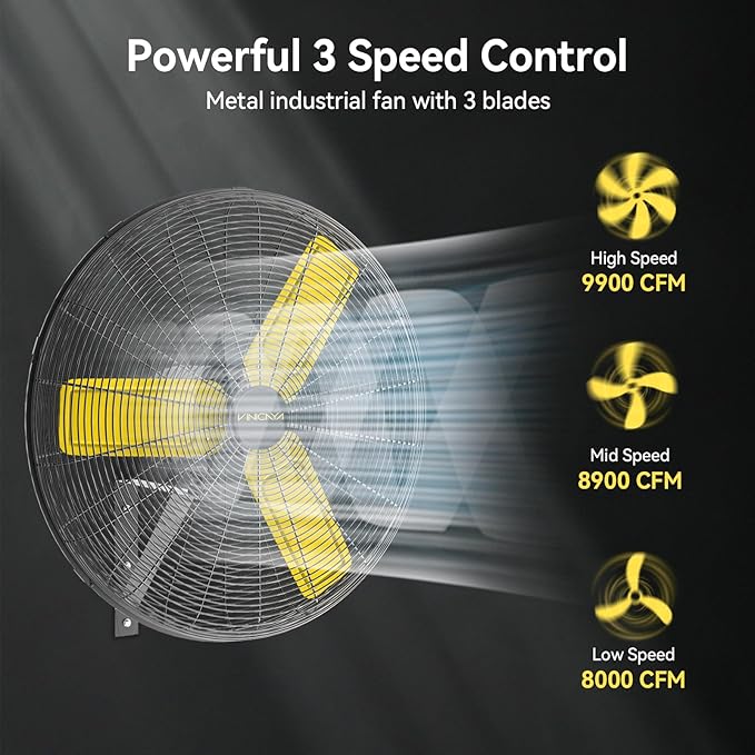 30 Inch Industrial Wall Mount Fan Oscillating, 8900 CFM Commercial Metal Wall Fans with Poweful Motor, 3 Speed, Heavy Duty Construction Indoor for Warehouse, Workshops, and Garage, UL Listed-PawvioPets