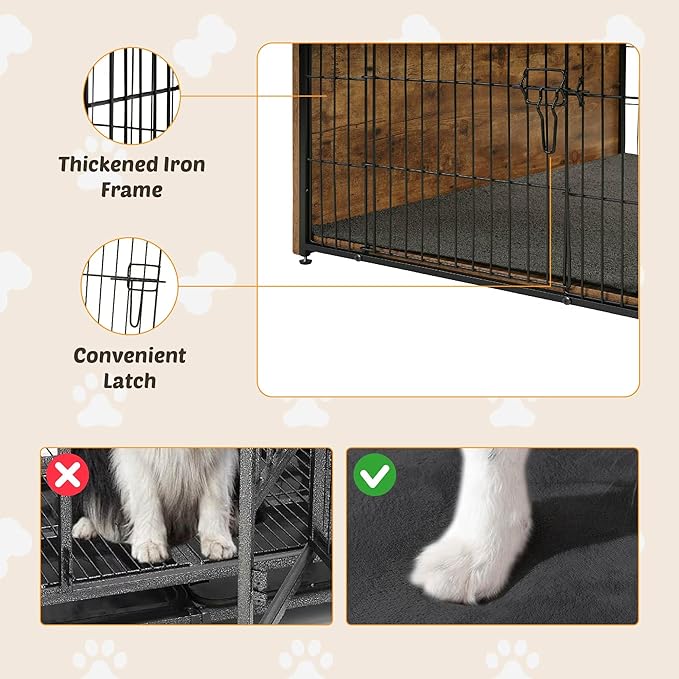 Dog Kennel Furniture, Wooden Dog Crate End Table, Heavy Duty Dog Crate, Decorative Pet Crate Dog Cage for Large Indoor Use (Rustic Brown) 39" L×26" W×27" H-PawvioPets