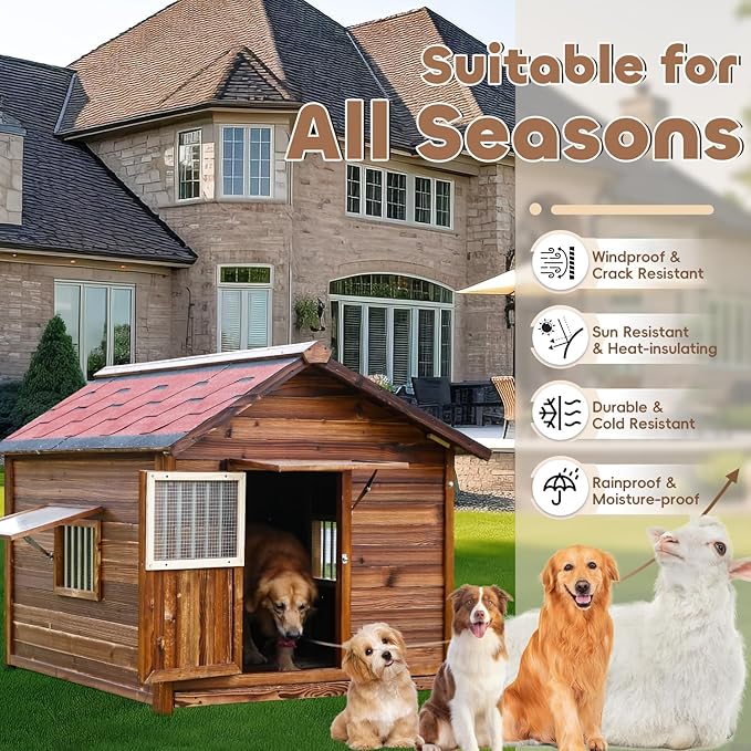 Dog House Outdoor for Large Breed Dogs,Waterproof Dog House Outdoor Outside with Weatherproof Finish,Door,Cozy Dog Kennel Indoor Large for All Seasons,4XL- 60.24"(D) X 47.24"(W) X 50.39 "(H)-PawvioPets