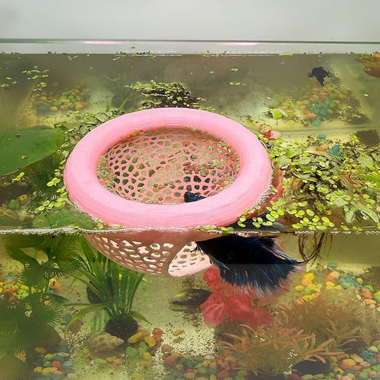 Aquarium Floating Betta Fish Skins, Betta or Shrimp Feeder, Cave and Hammock, Small Fish Feeding Rings, Aquarium Hiding Feeding Decorative Accessories (Pink)-PawvioPets