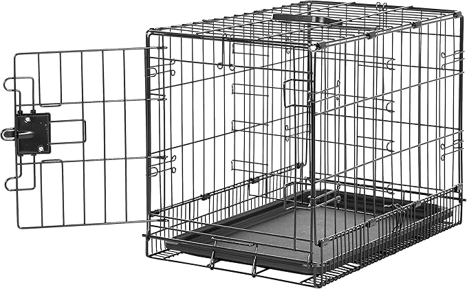 Amazon Basics Durable, Foldable Metal Wire Pet Crate with Tray, Portable and Sturdy for Travel, Single Door, Divider Panel, Perfect Size for Small Dogs, 22 x 13 x 16 in, Black-PawvioPets