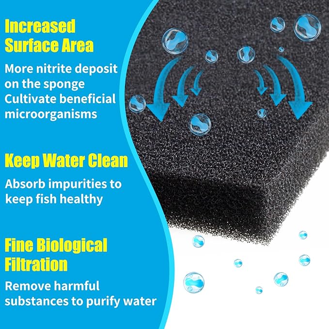 AQUANEAT 2 Pack Aquarium Bio Sponge Filter Media Pad Cut-to-Size Open Cell Foam Sheet for Fish Tank Sump (9" x 9" x 0.5") Black-PawvioPets