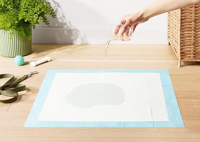 Amazon Basics Dog and Puppy Pee Pads with 5-Layer Leak-Proof Design and Quick-Dry Surface for Potty Training, Standard Absorbency, X-Large, 28 x 34 Inch - Pack of 60, Blue & White-PawvioPets