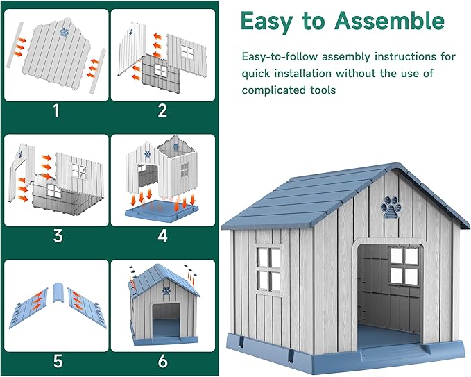 DRATO Dog House Indoor Outdoor for Small to Large Sized Dogs Indoor Outdoor Doghouse Puppy Shelter with Elevated Floor, Easy to Assemble (Blue, 38Inch(37.8 * 40.87 * 38.82))-PawvioPets