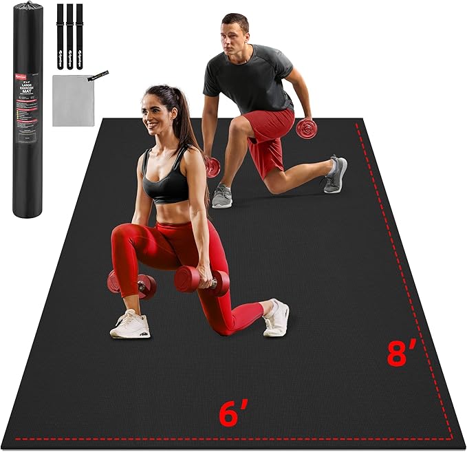 Extra Large Exercise Mat, 10'x6'/9'x6'/8'x6'/7'x5'/6'x4' (8mm/10mm) Thick Workout Mat for Home Gym Flooring, Garage, Shoe-Friendly, High-Density, MMA, HIIT, Weight Lifting, Cardio&Strength-PawvioPets